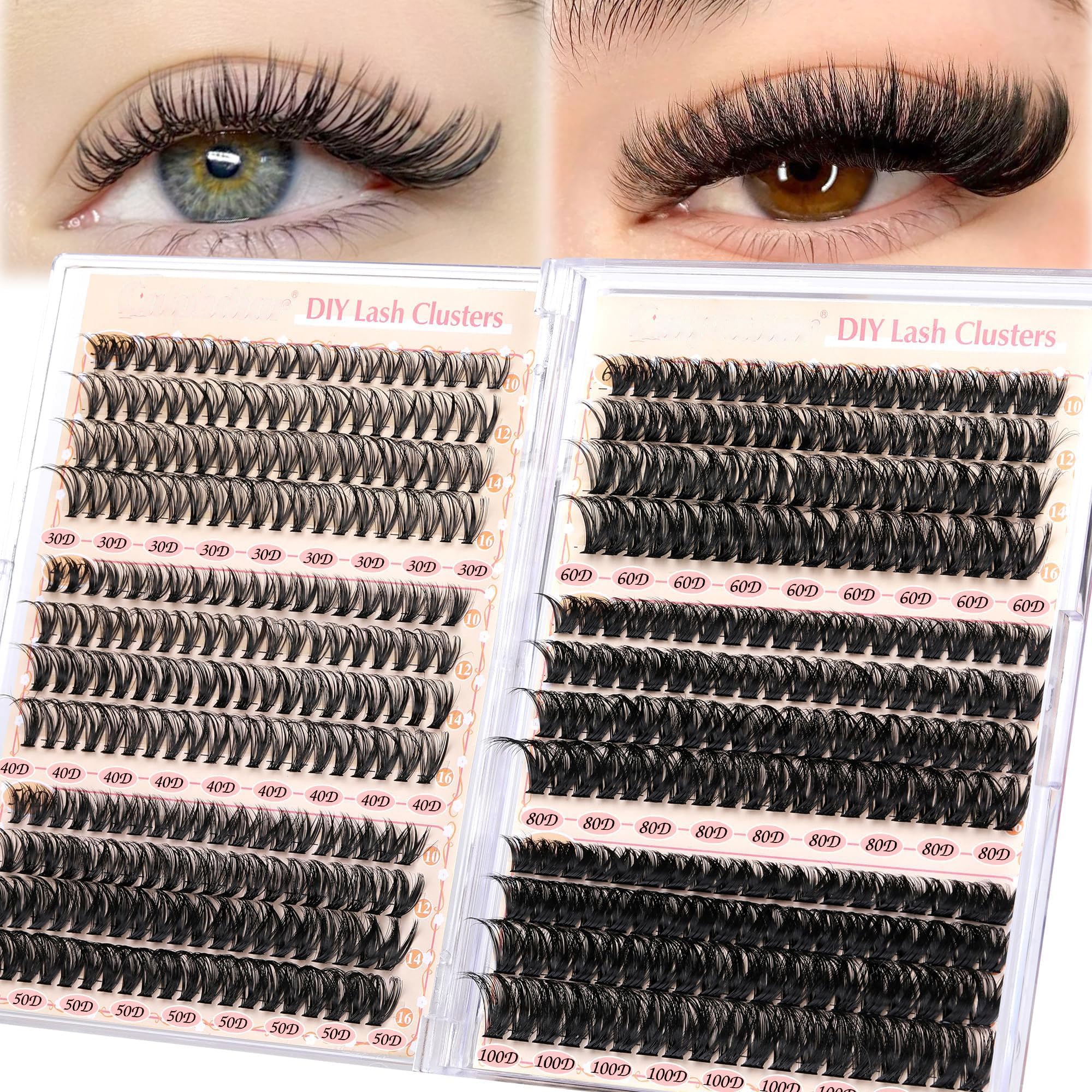 Eyelash Clusters Lash Clusters Wispy Individual Lashes 476PCS D Curl Lash Extension 8-16MM Natural Lashes Clusters DIY Cluster Eyelash Extensions for Beginners (30D+40D+50D+60D+80D+100D)