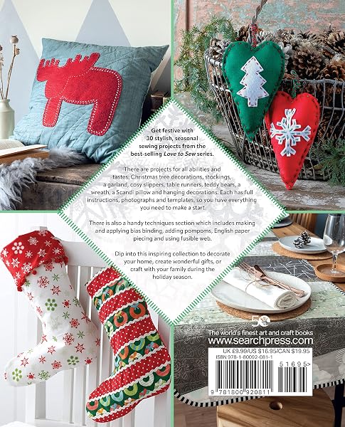 Portadilla del libro 'Sewing for Christmas', mostrando la promesa de creativos proyectos festivos.