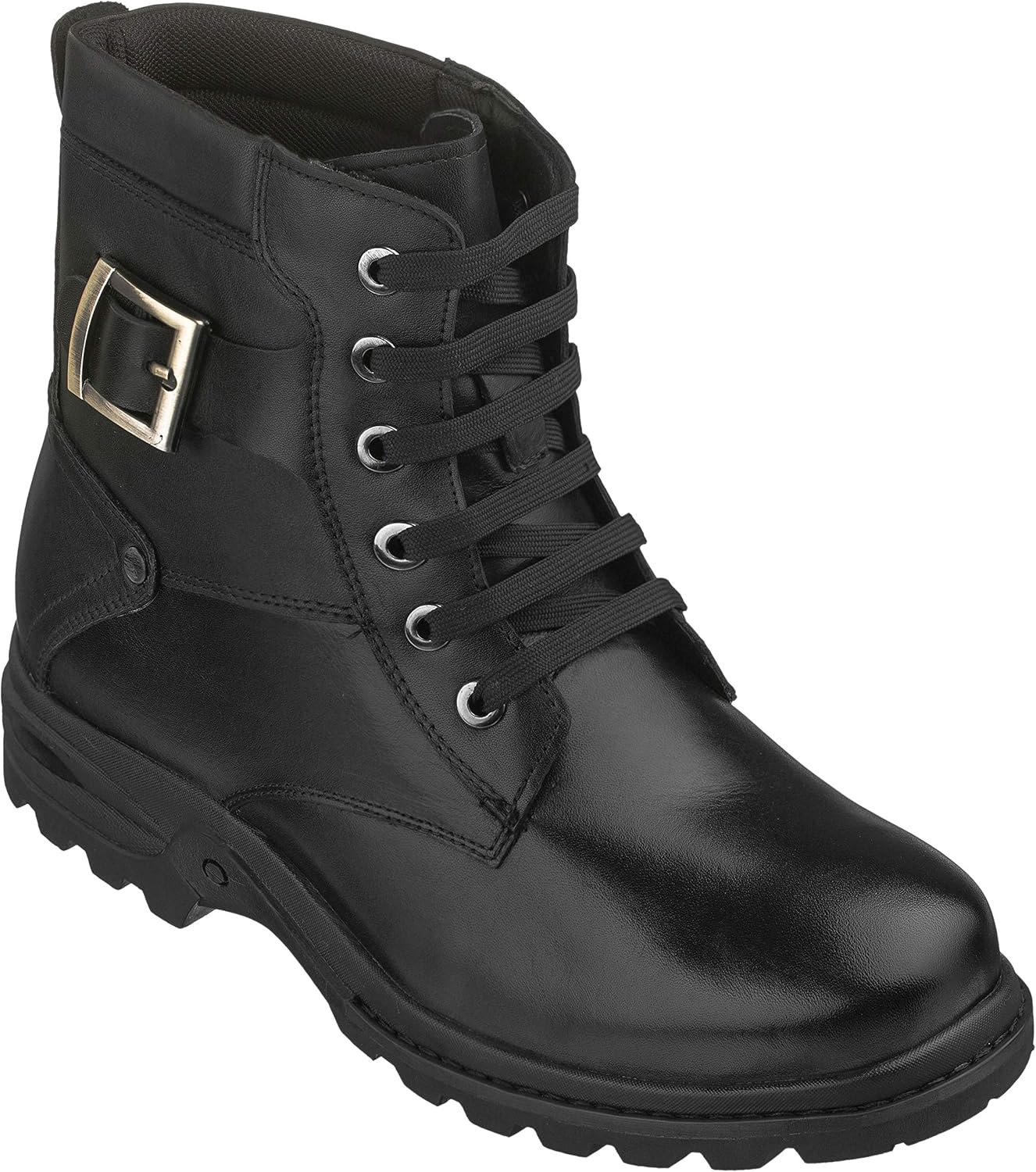 CALTO Men's Invisible Height Increasing Elevator Shoes - Black Premium Leather Lace-up High-top Ankle Boots - 3.2 Inches Taller - T14002 - Size 9.5 D(M) US