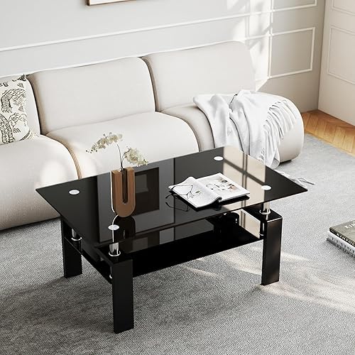 Miniatura 56 de IANIYA Mesa de centro de vidrio templado para decoración moderna de sala de estar, fácil de limpiar con bordes redondeados seguros y diseño Mesa de