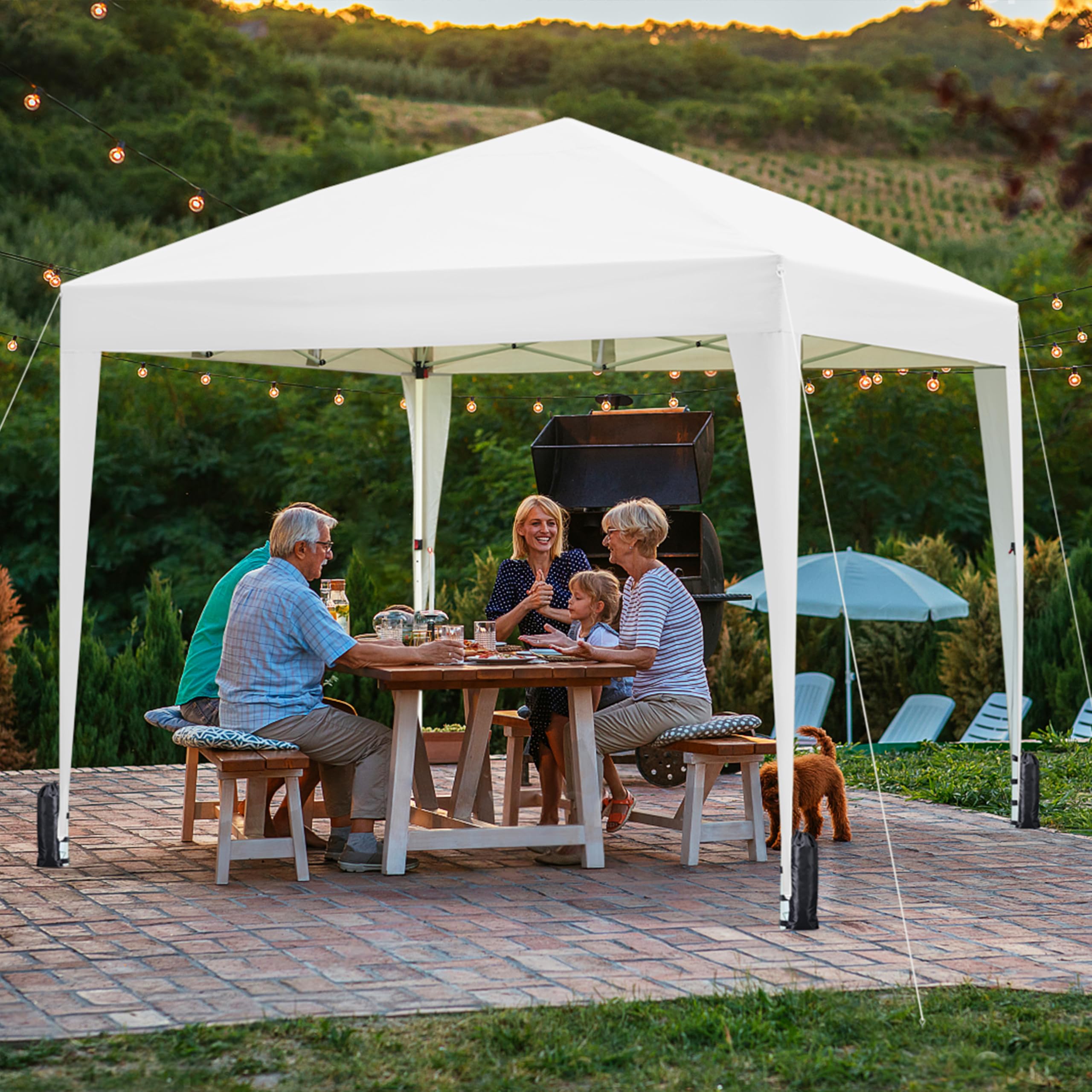Abician Tonnelle de Jardin 3x3m, Tente de Camping avec 4 Parois Latérales, Tente Pliante pour Jardin Fête Mariage Sport Blanc
