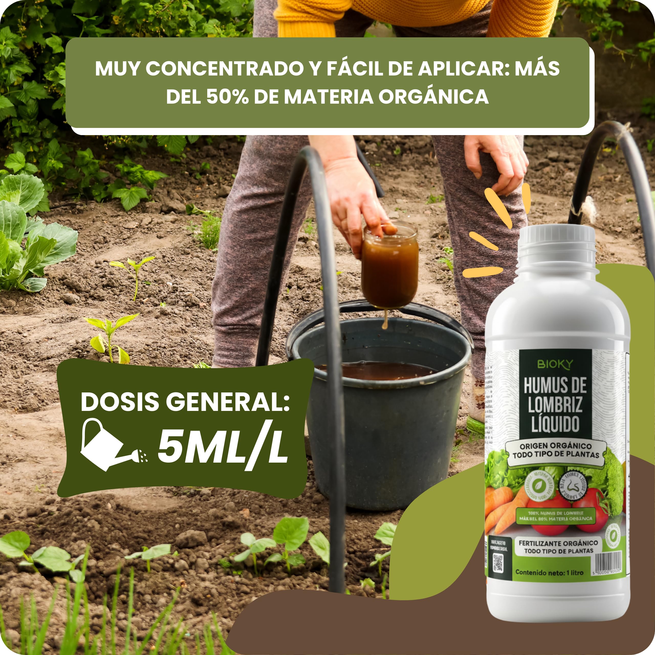 Humus de Lombriz Líquido 5L – Fertilizante Universal Muy Concentrado 5ml/L | +50% de Materia Orgánica – Abono Líquido para Plantas y Regenerador del Suelo – 100% Puro y Orgánico, Sin Residuo (5L)
