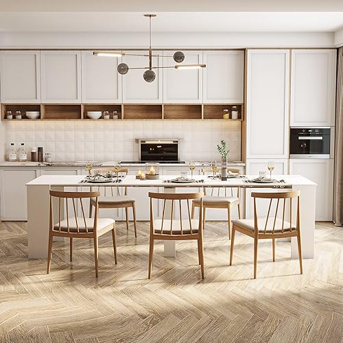 Miniatura 15 de Mesa de comedor redonda extensible de 43.31 a 59.06 pulgadas para 4 a 6, moderna mesa expandible de cocina de madera de granja, mesas de