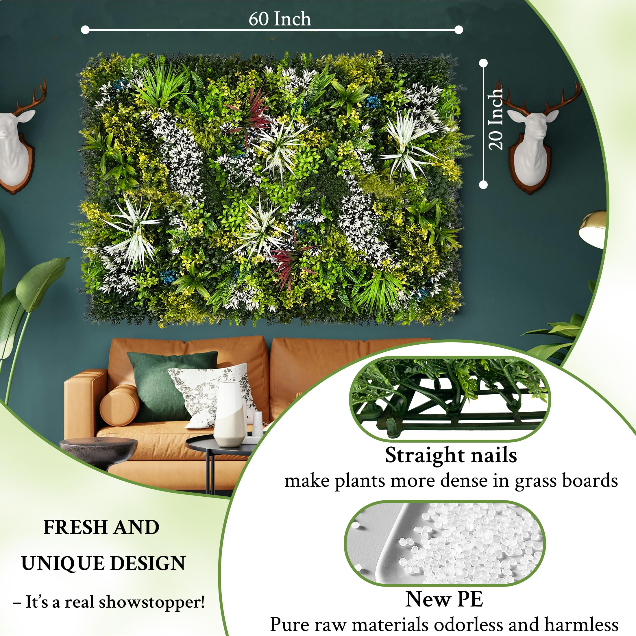 ODTORY Artificial 3D Plant Wall Panels: UV-Anti Faux Grass Wall Backdrop Boxwood Ivy Fence Privacy Screen Fake Greenery Leaf Hedge for Outdoor,Indoor,Garden,Backyard and Home Decor (): Combination B