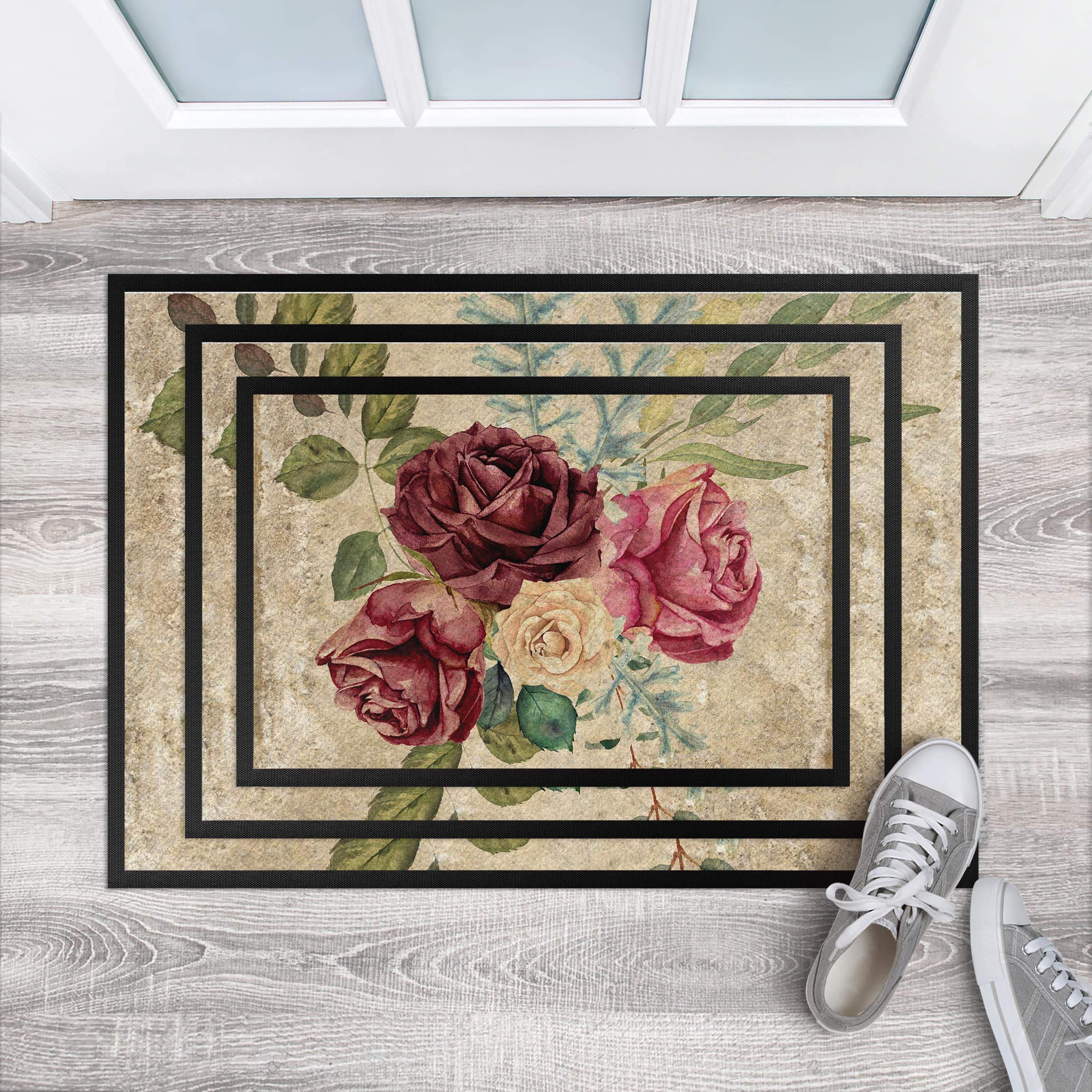 Bilderwelten Fußmatte - Vintage Rosen und Hortensien, Größe HxB: 40cm x 60cm