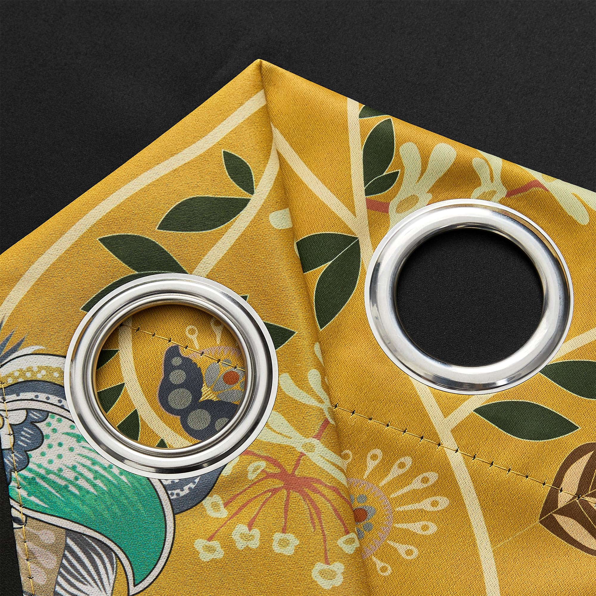 XiDi Rideaux Occultants Imprimés,Rideaux de Chambre à Fleurs Jaunes Vintage, Style Œillets, Adaptés Aux Chambres et Aux Salons, 132x214 CM 2 Panneaux