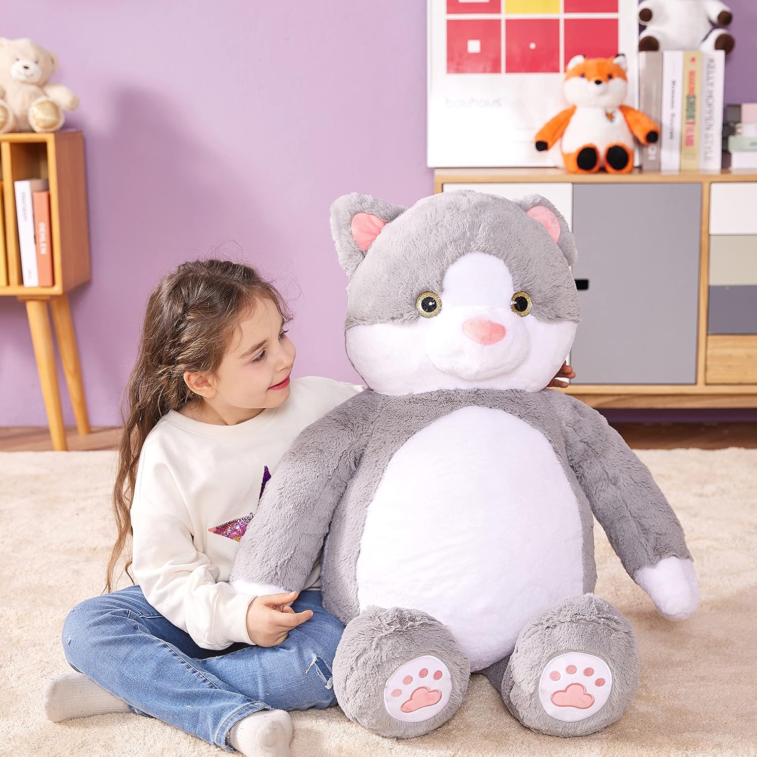 IKASA Giant Cat Stuffed Animal Plush Toy,30" Large Kitten Cute Jumbo Soft Toys, Huge Big Size Fluffy Plushy Fat Oversized Plushie,Gifts for Kids - Image 2