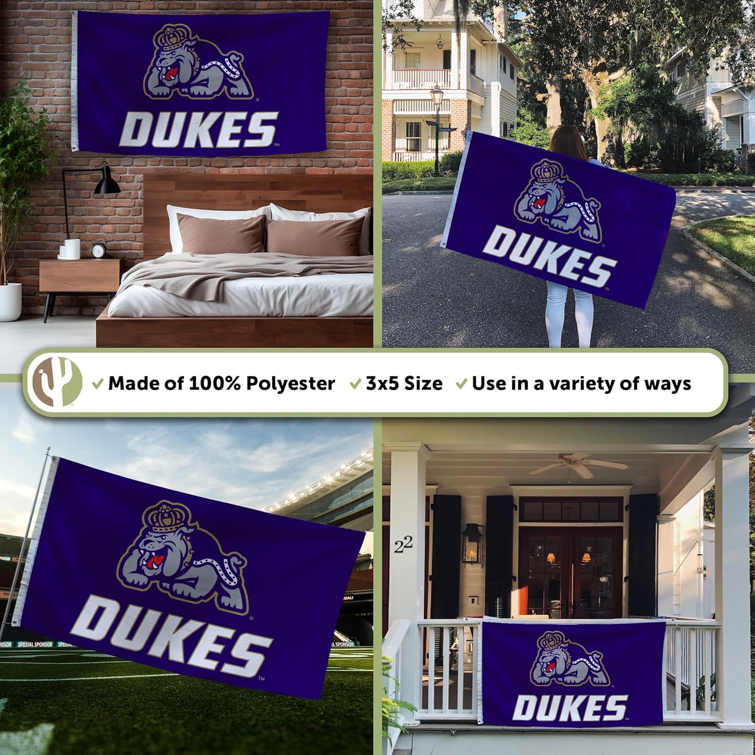 Desert Cactus James Madison University Flag - 3 x 5 Feet Dukes JMU Banner, Indoor/Outdoor Durable Fabric Display (Style G) - Image 3