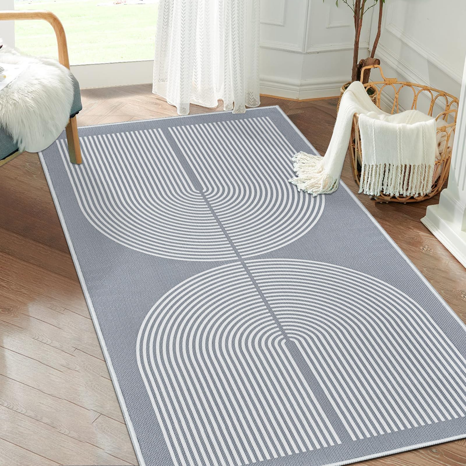 Capslpad Teppich Läufer Flur Karierter Jute Aussehen KüchenTeppich Natürlich Waschbar Teppich Braun rutschfest Wohnzimme Läufer Flur Eingang, Küche, Schlafzimmer, Balkon