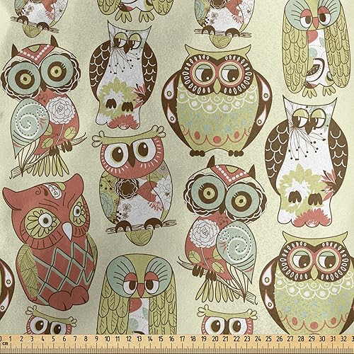 Miniatura 607 de Lunarable - Tela para amantes de perros de The Yard, patrón divertido de animales de dibujos animados en posiciones caprichosas estirando y Beige y