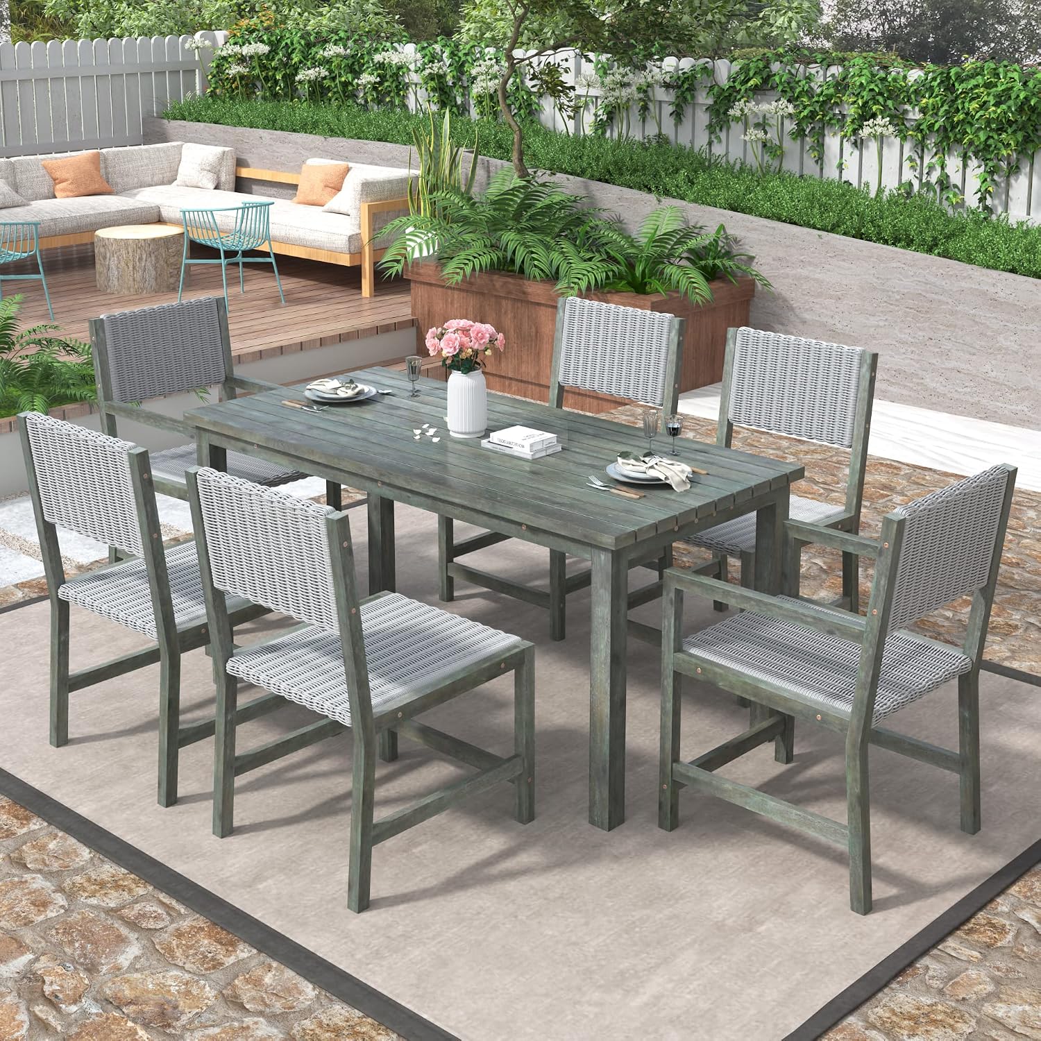 Amazon.com: Merax 7 Piece Outdoor Patio Dining Table Set, All Weather ...