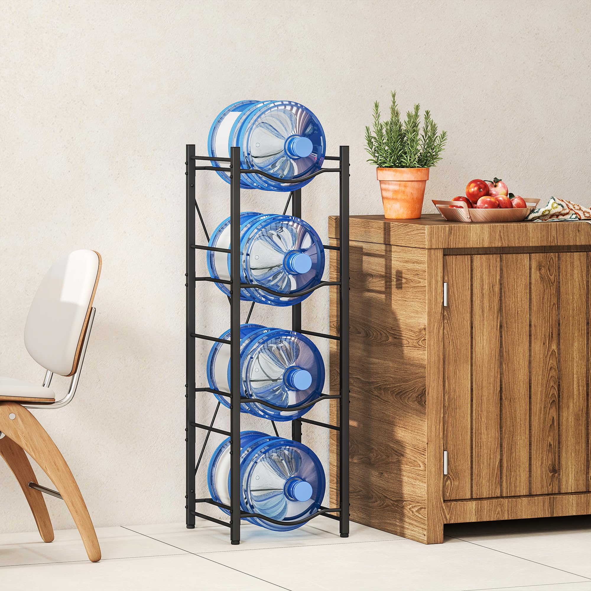 HOMCOM Soporte para Garrafones de Agua de 4 Niveles Estante de Almacenamiento para Botellas de Agua con Estructura de Metal Reforzada para Cocina Comedor Sala de Estar Negro