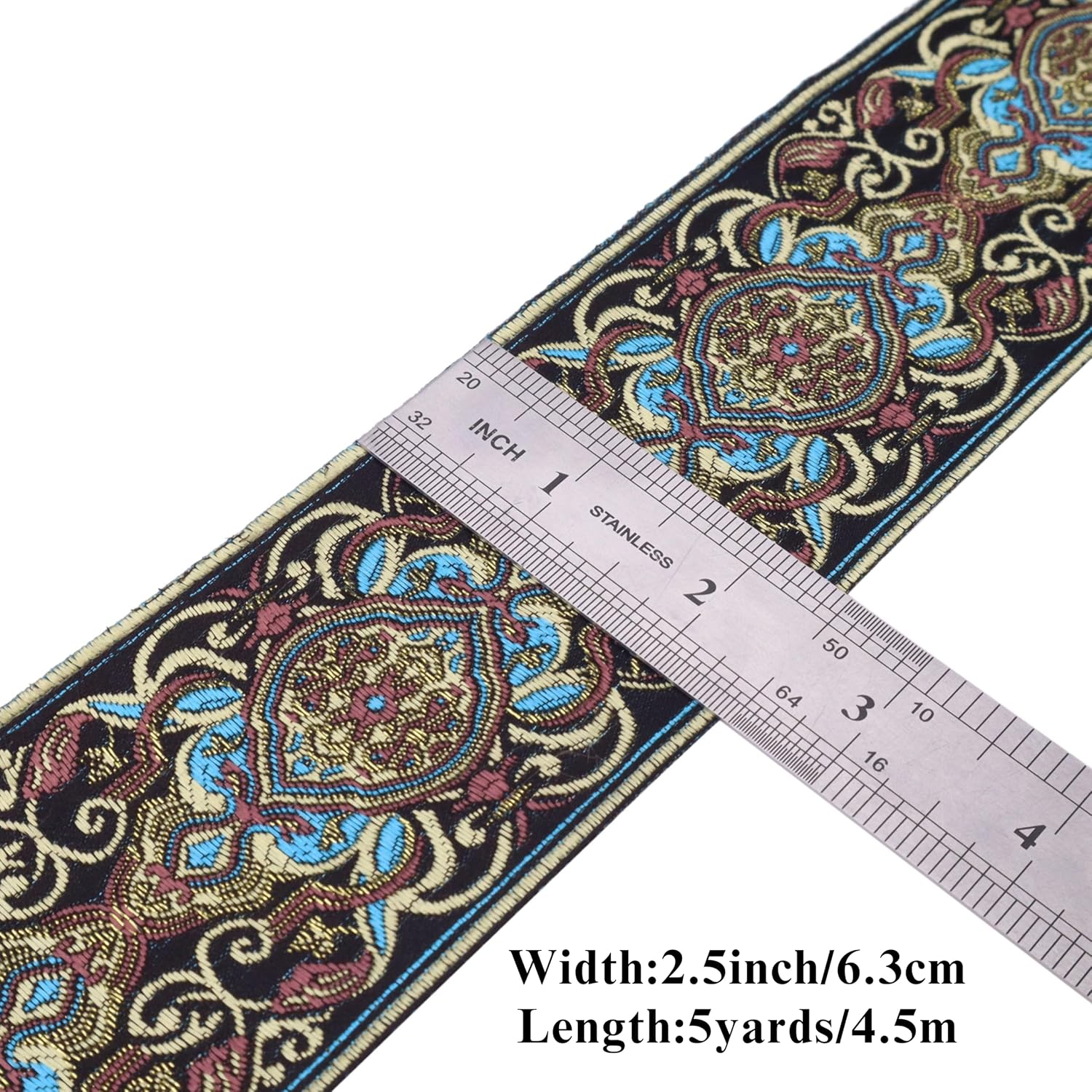 IDONGCAI Boho Jacquard Ribbon Trim 2.3 Inch – Vintage Embroidered Lace Trim, Woven Decorative Ribbon for Sewing, Crafting, Costumes, Home & Wedding Decor, 5 Yards