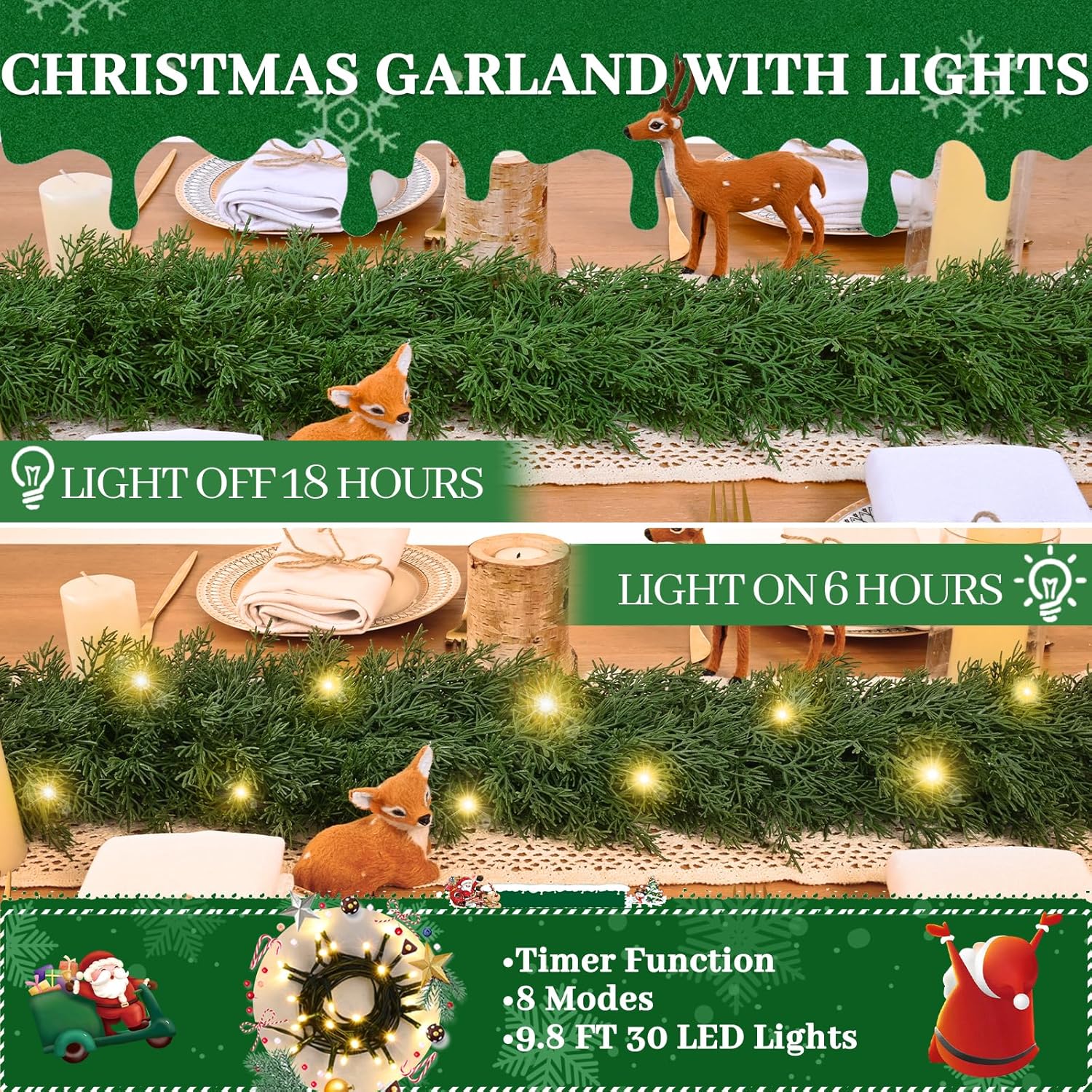 6 FT Faux Cedar Garland Realistic, Christmas Garland with Lights for Mantle, Christmas Real Touch Norfolk Pine Garland for Home Table Front Door Indoor Outdoor Christmas Decor - Image 6