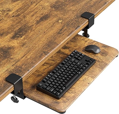 BONTEC KMT01-PJ Bandeja para teclado debajo del escritorio, plataforma extraíble para teclado y mouse con abrazadera en C, 20 x 11.8 pulgadas, cajón
