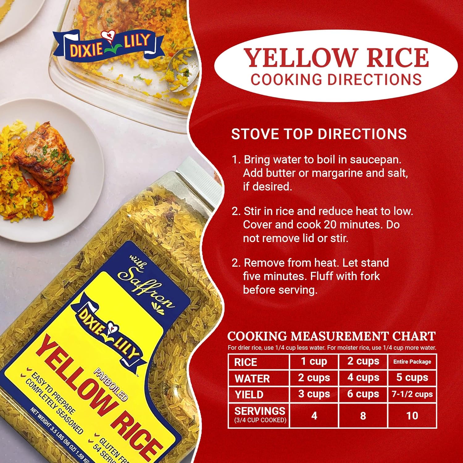 Dixie Lily Yellow Rice Dinner/Jug - Long Grain Parboiled Rice with Dehydrated Vegetables with Vitamins, Easy-to-Prepare, 2 Pack