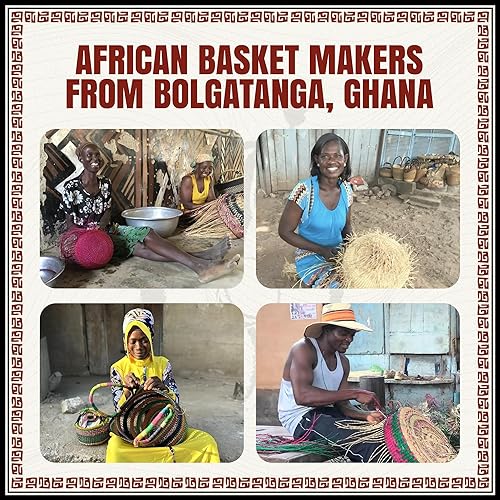 Miniatura 4 de Africa Heartwood Project - Cesta africana colorida de lujo con asas de cuero - Hecho a mano de hierba de elefante seca, tejida a mano por mujeres en