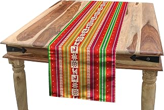 Lunarable Tribal Table Runner, South American Colorful Pattern with Birds Bolivian Traditional Borders, Dining Room Kitchen Rectangular Runner, 12" X 120", Red Yellow