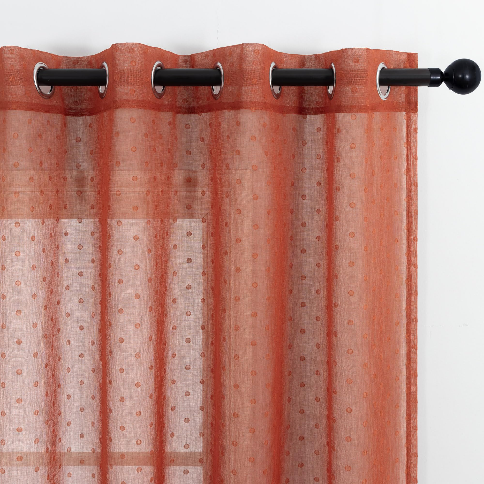 Polka Dots Terracotta Burnt Orange Sheer Curtains 108 Inches Long for Living Room Set of 2 Panels Rustic Grommet Lightweight Rust Semi Sheer Curtain for Bedroom Patio Door Fall Boho Cottage Decor 9 FT