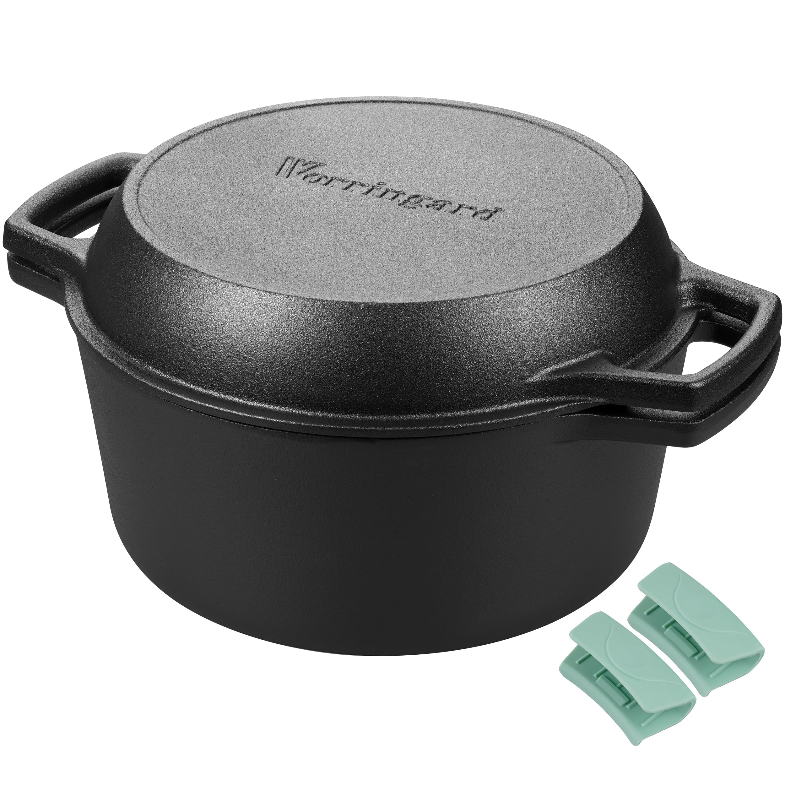 VORRINGARD Pre-Seasoned Cast Iron Double Dutch Oven Pot with Skillet Lid