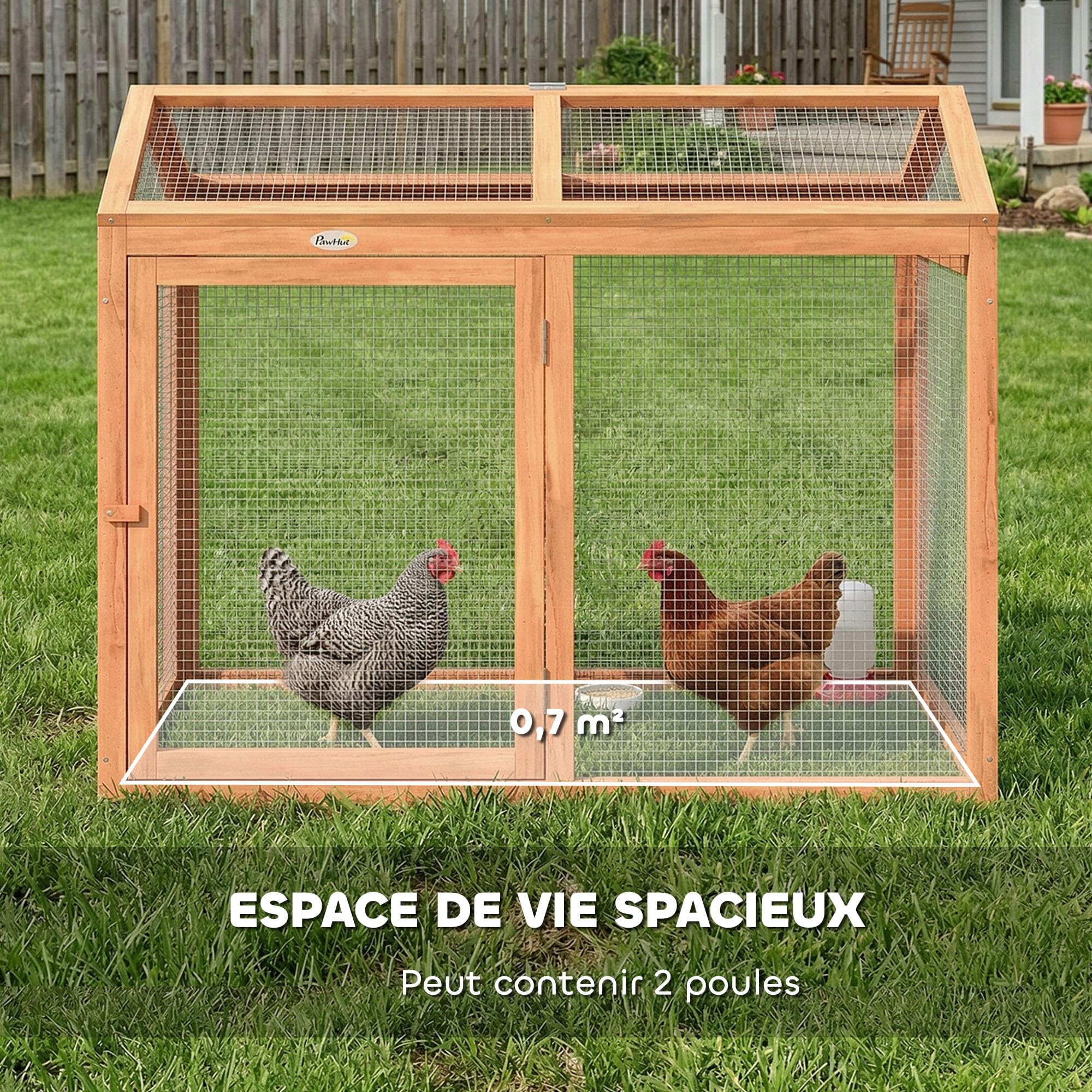 PawHut Recinto - Gallinero combinable, 2 gallinas, 104 x 70,5 x 84 cm, color naranja | Madera Natural, Parque De Malla Modular Y Extensible, Gallinero De Protección, Malla Densa, Ampliación Recinto De Gallina