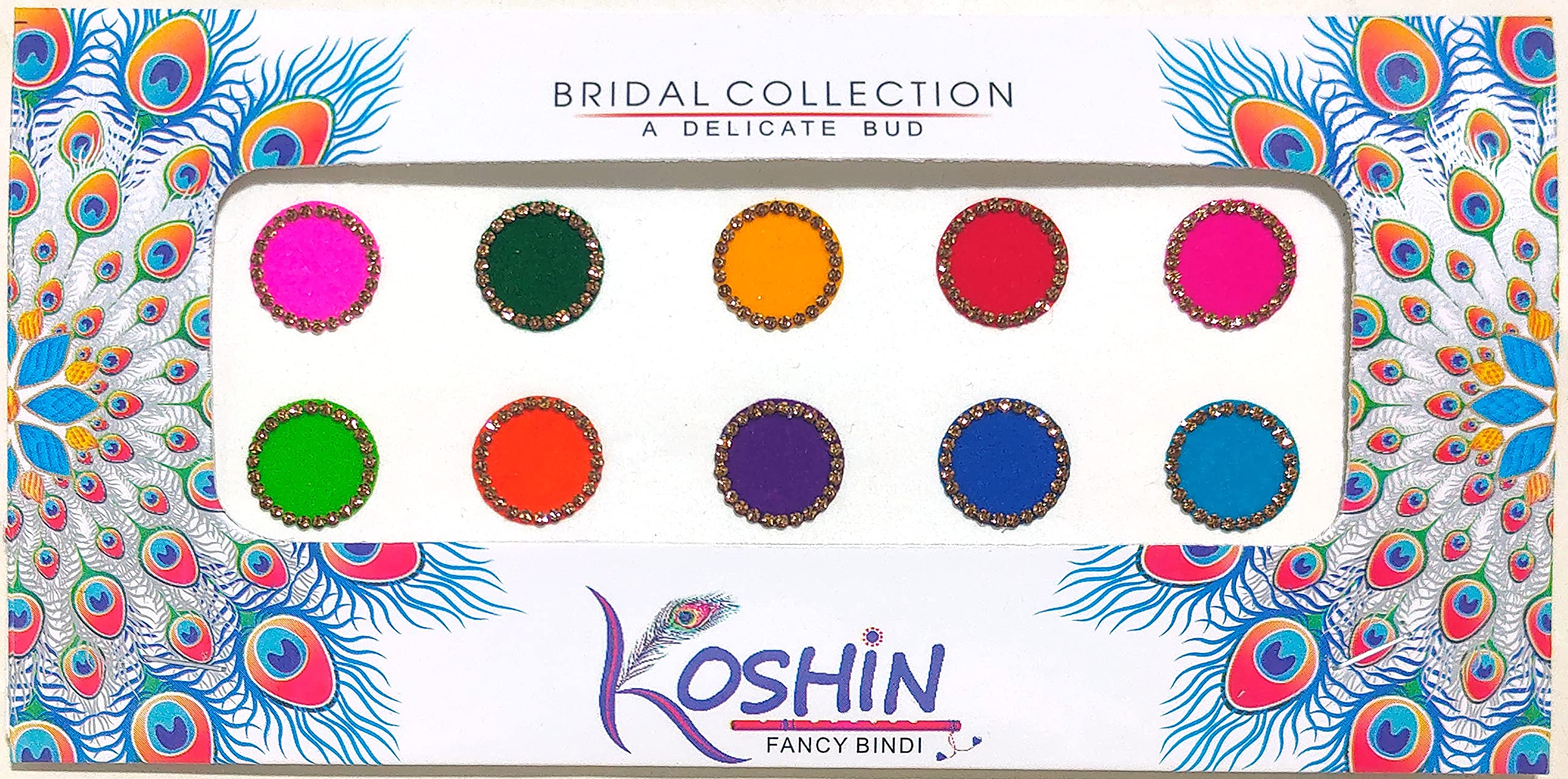 KOSHIN Multi color Golden Rhinestone Round Shape Large Size (Per Bindi Height 1.5cm x Width 1.5cm) Forehead Fancy Stone Bindi For Girls Women Ladies (Multi Color Stone Bindi)-image-17