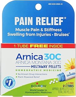 Boiron Arnica Montana 30C Homeopathic Medicine for Relief from Muscle Pain, Muscle Stiffness, Swelling from Injury, and Discoloration from Bruises - 3 Count (240 Pellets)