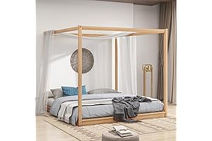 King Size Canopy Platform Wood Bed with Support Legs