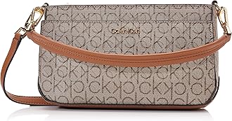 Calvin Klein Lucy Triple Compartment Shoulder Bag, Almond/Taupe/Caramel Embossed