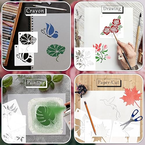 Miniatura 3 de 60 plantillas de flores para pintar, plantillas de pintura reutilizables de 3 x 3 pulgadas para pintar sobre rocas de madera, lienzo, tela,