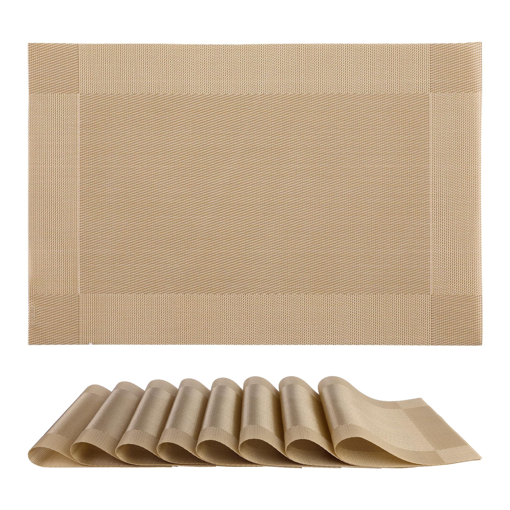 Placemats Set of 8, PVC Placemats for Kitchen Dining Table Decor Washable Heat Resistant Table Placemats Wipeable Table Mat 18 * 12in Gold-image-11