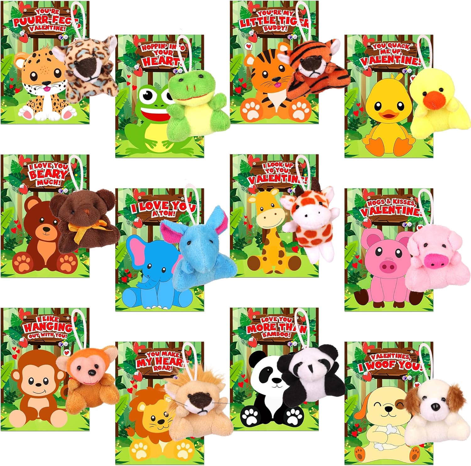 24 Pack Valentines Day Gift for Kids Classroom, Valentines Cards with Animal Plush Toys, Valentine's Day School Prizes Class Party Favors, Valentines Day Exchange Gifts for Boys Girls