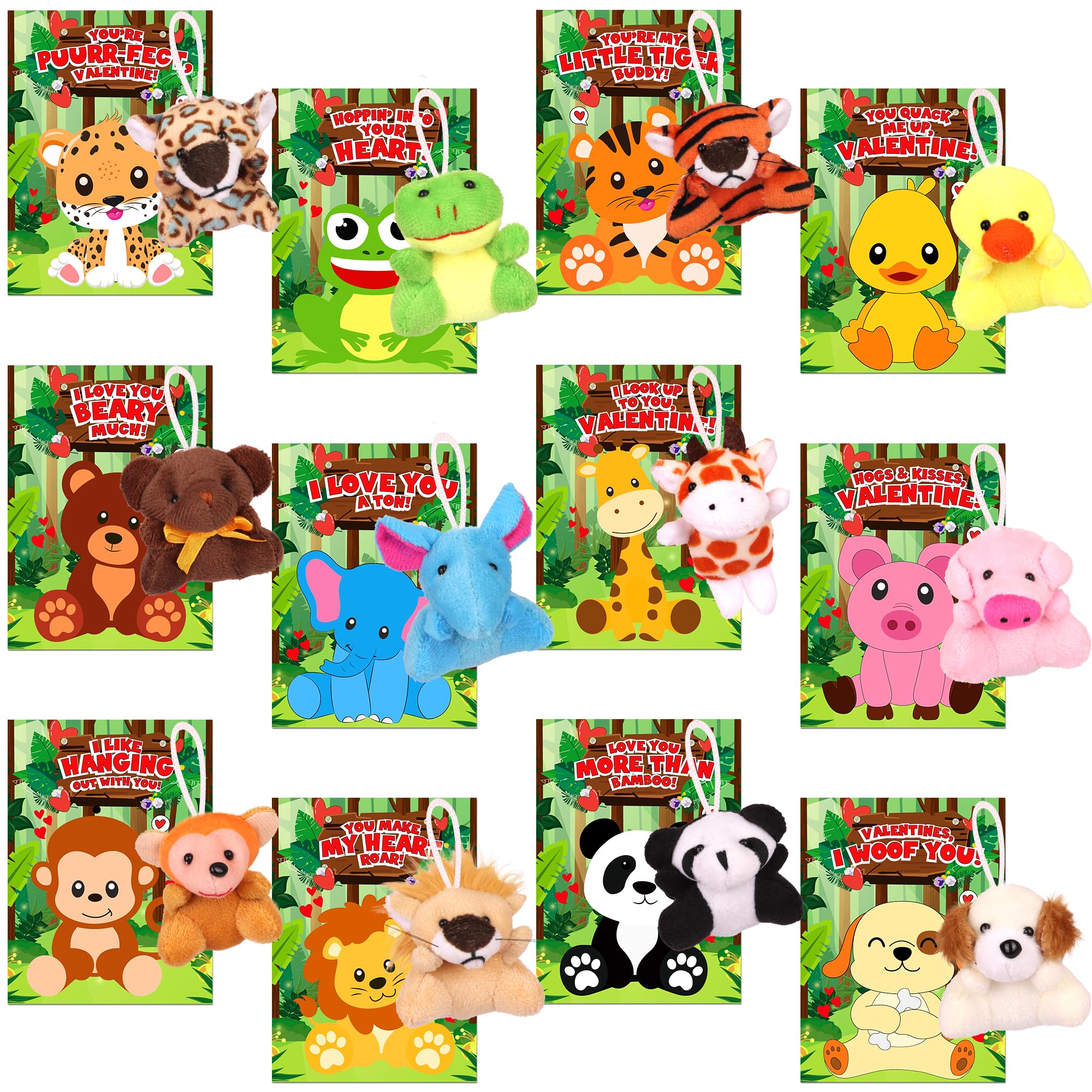 24 Pack Valentines Day Gift for Kids Classroom, Valentines Cards with Animal Plush Toys, Valentine's Day School Prizes Class Party Favors, Valentines Day Exchange Gifts for Boys Girls