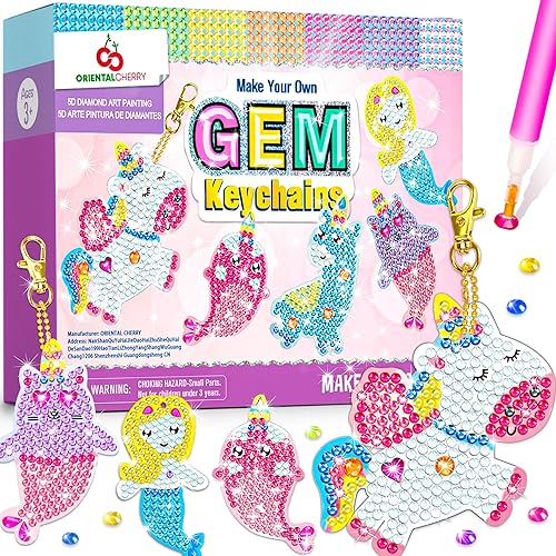 Artes y manualidades para niños de 8 a 12 años – Haz tus propios llaveros GEM – Kit de pintura de diamantes 5D por números, para niñas de 3 a 5 4 a
