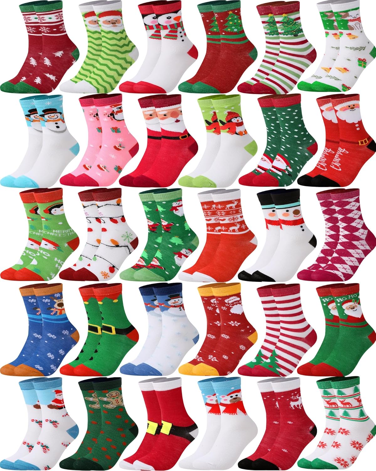 Neer 30 Pair Kid Christmas Socks Colorful Cute Creative Fancy Crew Fun Novelty Design Socks for Toddler Children Boys Girls