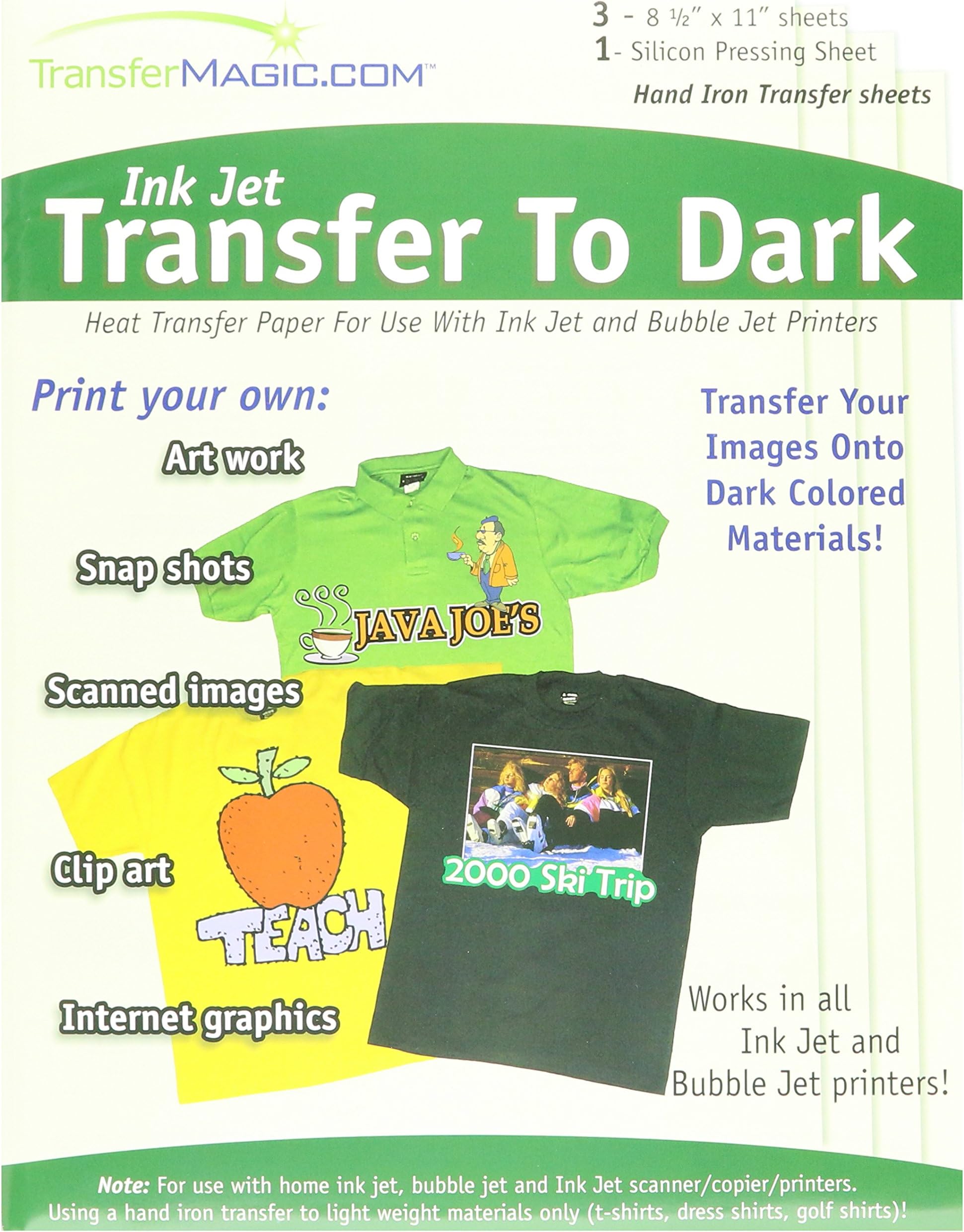 Transfer 8-1/2-Inch by 11-Inch Magic Ink Jet Transfer Paper for Dark Fabric, 3-Pack