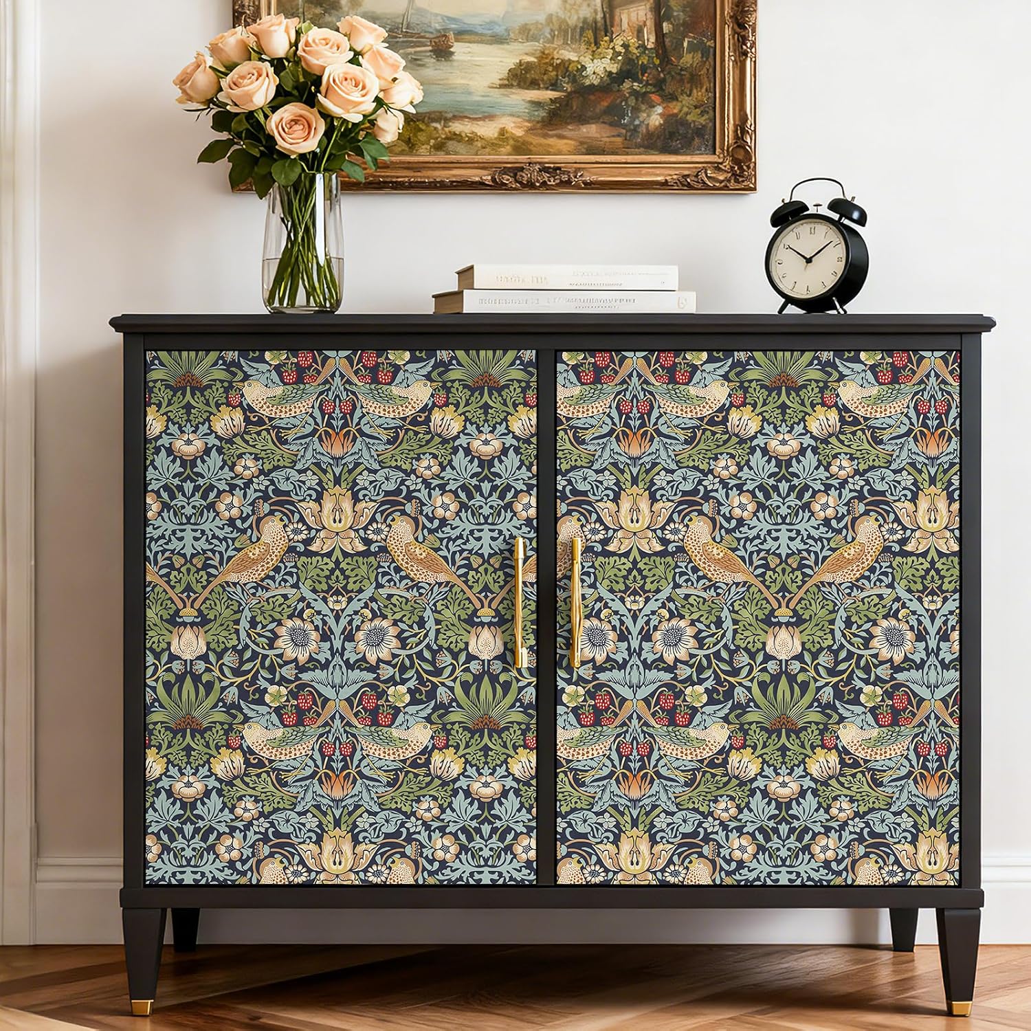 Yenhome Vintage William Morris Wallpaper Retro Dark Blue Floral and Birds Peel and Stick Wallpaper Removable 17.5"X118" Self Adhesive Garden Natural Theme Wall Paper for Bedroom Bathroom Cabinets Wall