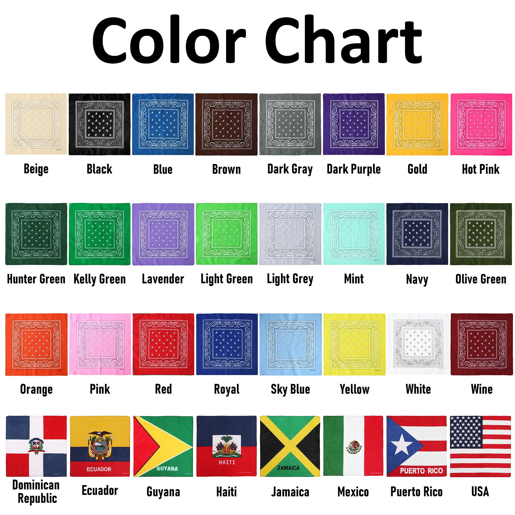 Falari Paquete de 12 bandanas multiusos de algodón novedoso de cachemira para vaqueros, hombres y mujeres, 22 x 22 pulgadas