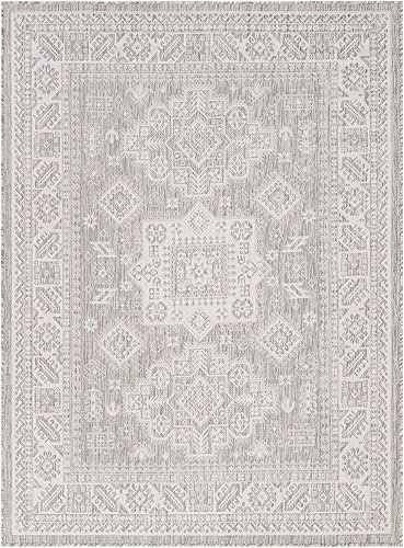 Miniatura 543 de Rugs.com Outdoor Aztec Collection Alfombra – 4 x 6 pies alfombra de tejido plano gris carbón perfecta para salas de estar, grandes comedores, planos