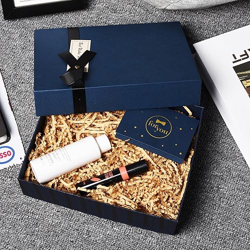 Miniatura 2 de SHIPKEY Caja de regalo azul marino 8x6x3 pulgadas padrinos de boda caja de propuesta con papel triturado