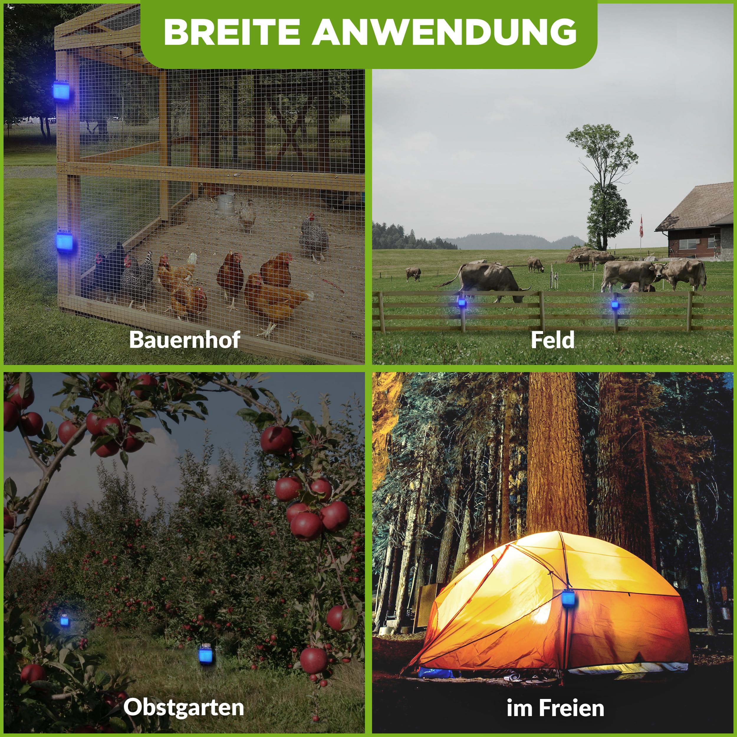 ISOTRONIC Tiervertreiber zur Abwehr von Waschbären, Rehen, Füchsen & Wildschweinen – Wildtier Vertreiber mit blauem LED-Licht – effektive Tierabwehr mit 40m² Wirkungsbereich (6 Stück)