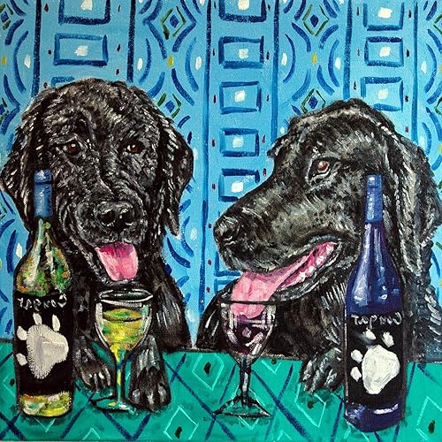 Black lab Labrador Retriever at the wine bar dog artwork art tile coaster gift