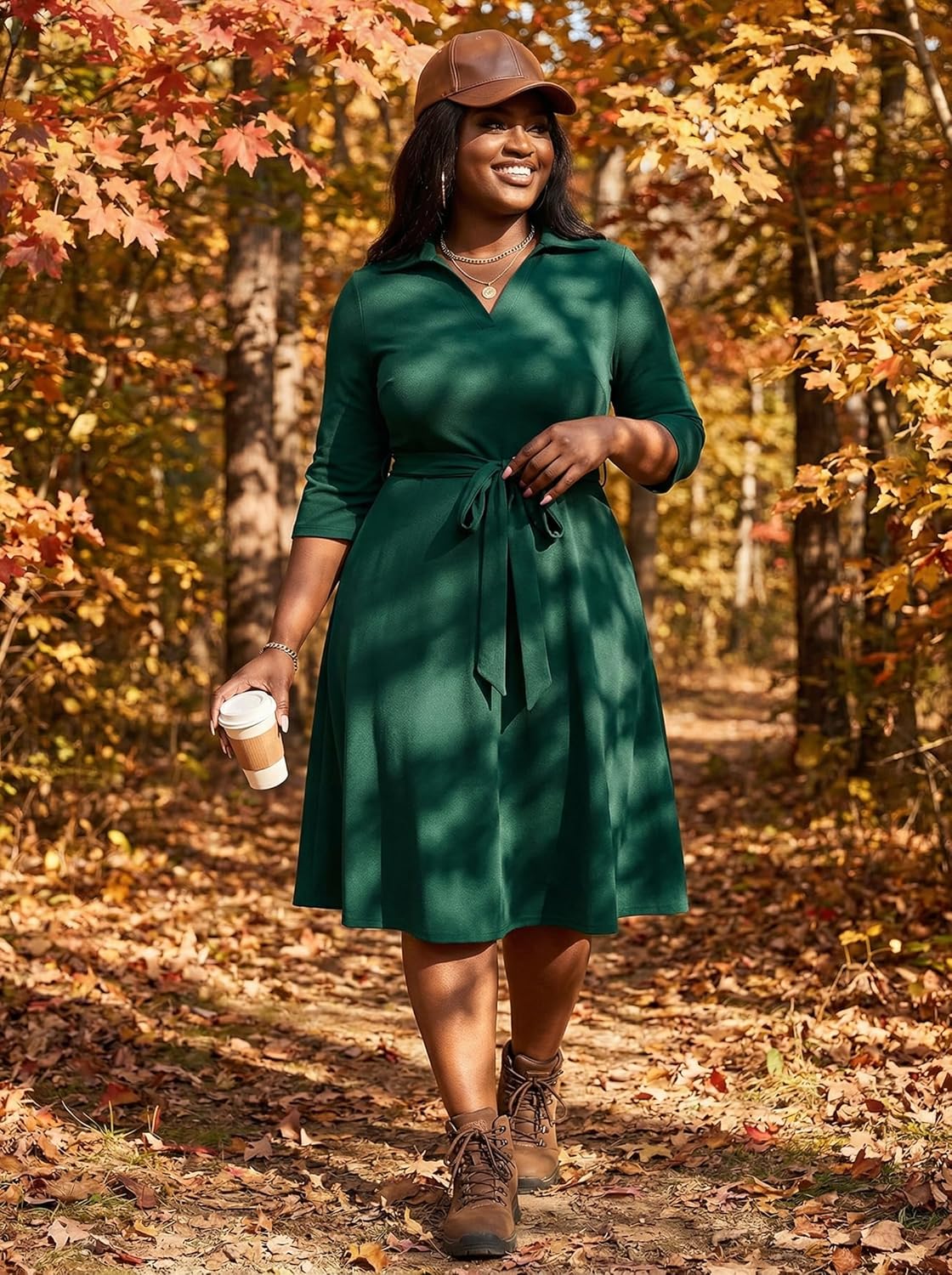 FANDEE Plus Size Midi Dress for Women - Printing Summer Dresses for Wedding Guest Cocktail Party 3/4 Sleeve V Neck(L-5XL) - Image 4