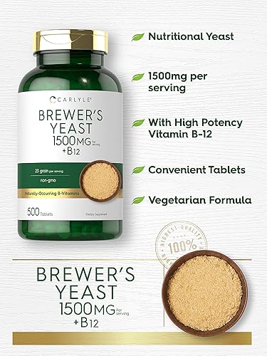 Miniatura 3 de Carlyle Brewers - Tabletas de levadura con vitamina B12 | 1500 mg | 500 unidades | Suplemento vegetariano y sin OMG