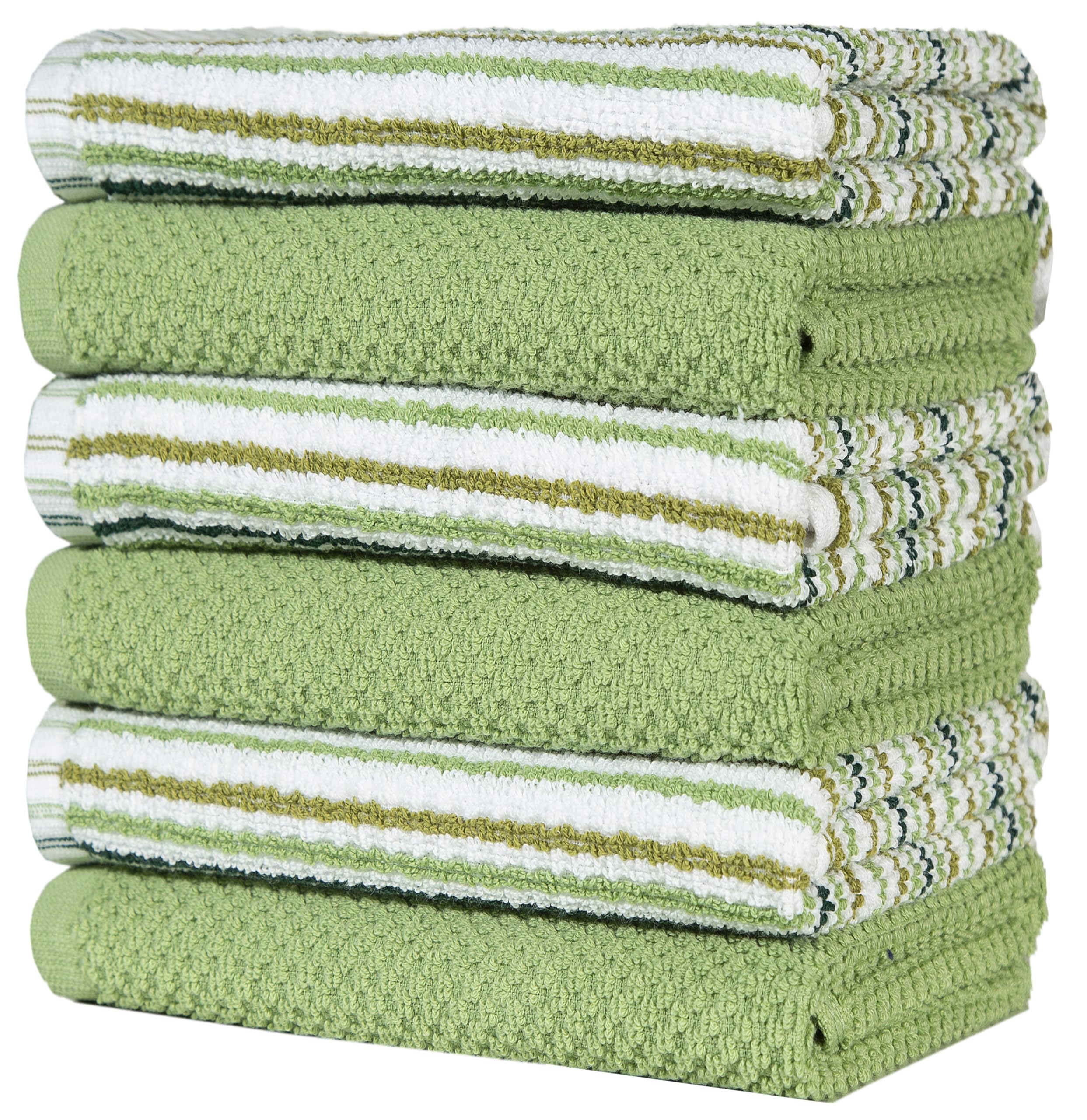 Sage - Paños de Cocina de algodón de 16 x 26 pies, Paquete de 6 Unidades, diseño de Rayas de Palomitas de maíz, Juego de paños de Cocina Altamente absorbentes de 400 g/m² con Lazo para Colgar