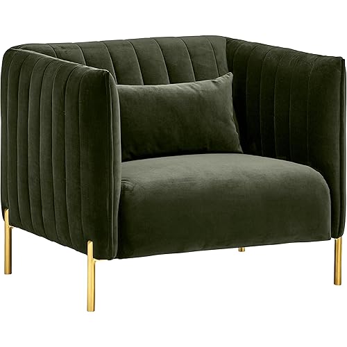 Amazon Brand Rivet Frederick Mid Century Channel Tufted Velvet Living Room Chair 38 W Forest Green Furniture Decor Amazon Com