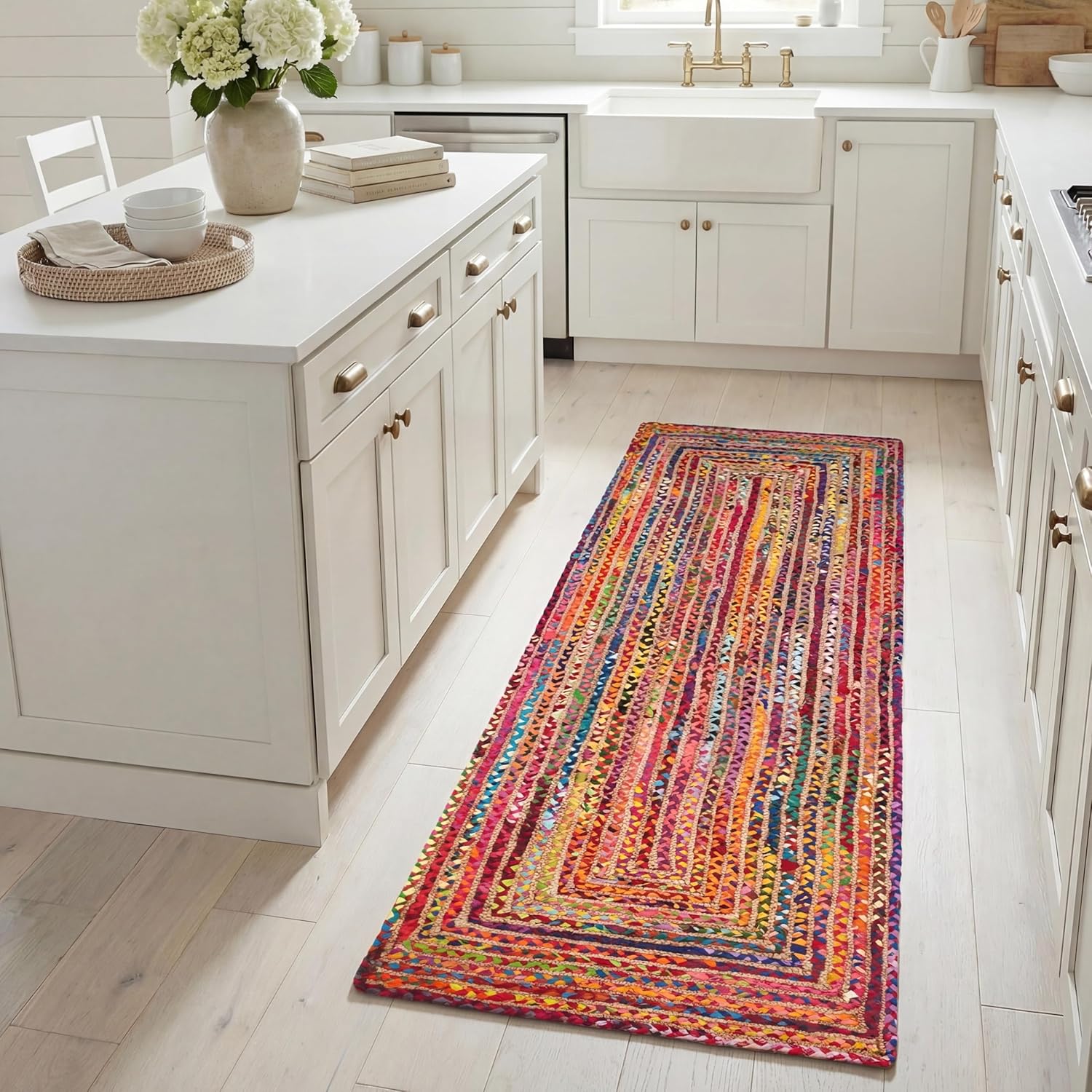 SAFAVIEH Cape Cod Collection Runner Rug - 2'3" x 7', Red & Multi, Handmade Jute & Cotton, Woven Braided Design (CAP202A)