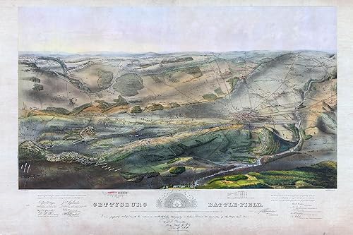 Gettysburg - Mapa de batalla - Mapa de la guerra civil - Hermosa cartografía antigua - Solo impresión - 24 x 36 pulgadas