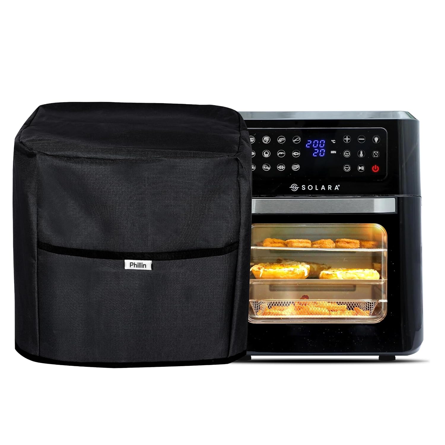 Air Fryer Sleeve with Storage Pocket Waterproof Dust Cover Compatible Model with Solara 12 Liter Air Oven 36x36x37 (Black)
