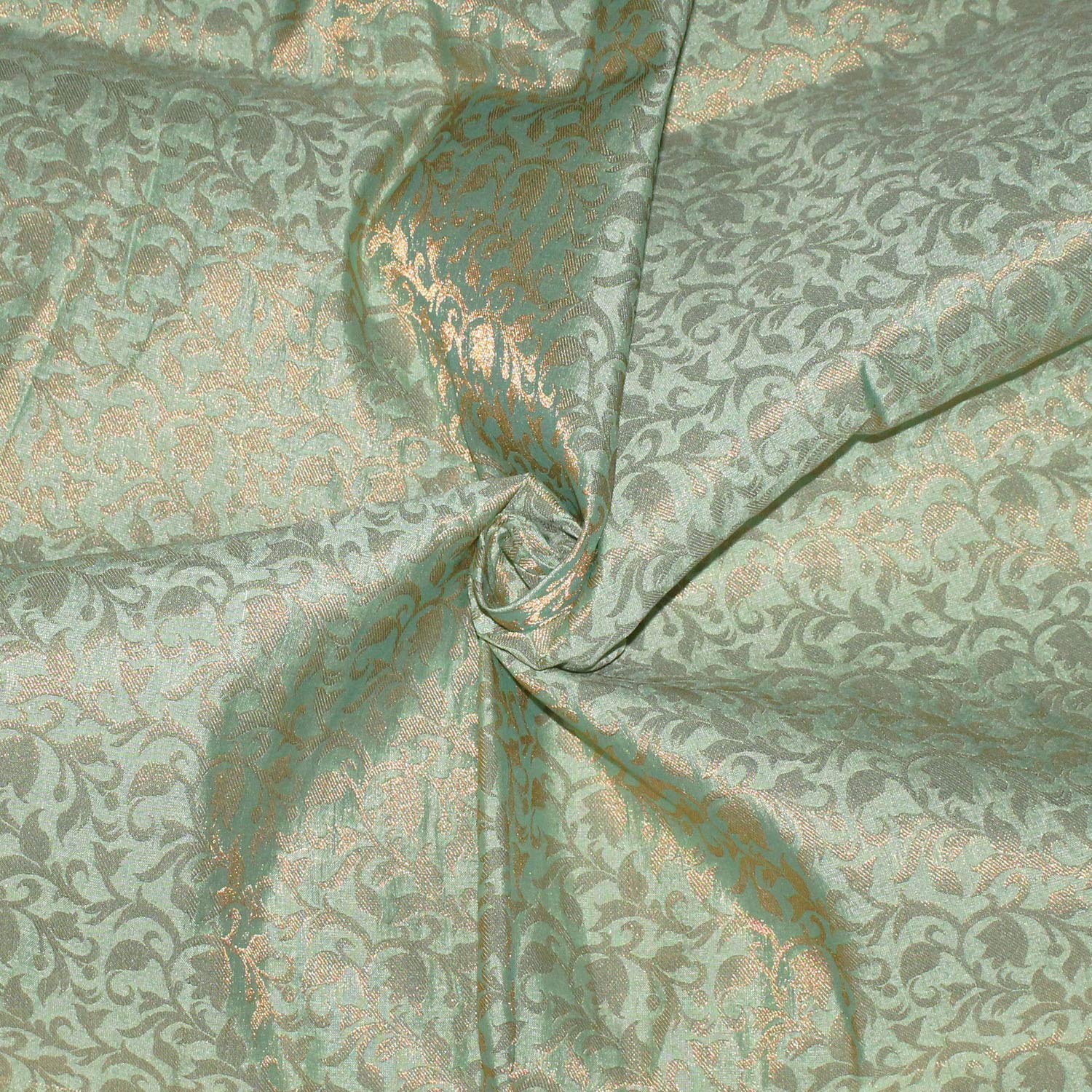 CraftyArt Brocade Art Silk Fabric Mint Green for Home Decor Favor Bag Blouse Skirt Fabric by The Yard, Width is 44” inches (Approx)
